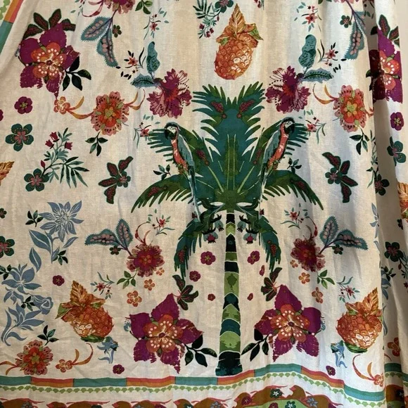 Rachel Zoe Linen Blend Maxi Skirt SM Tropical Parrot Print Resort Boho Hippie - Picture 3 of 13